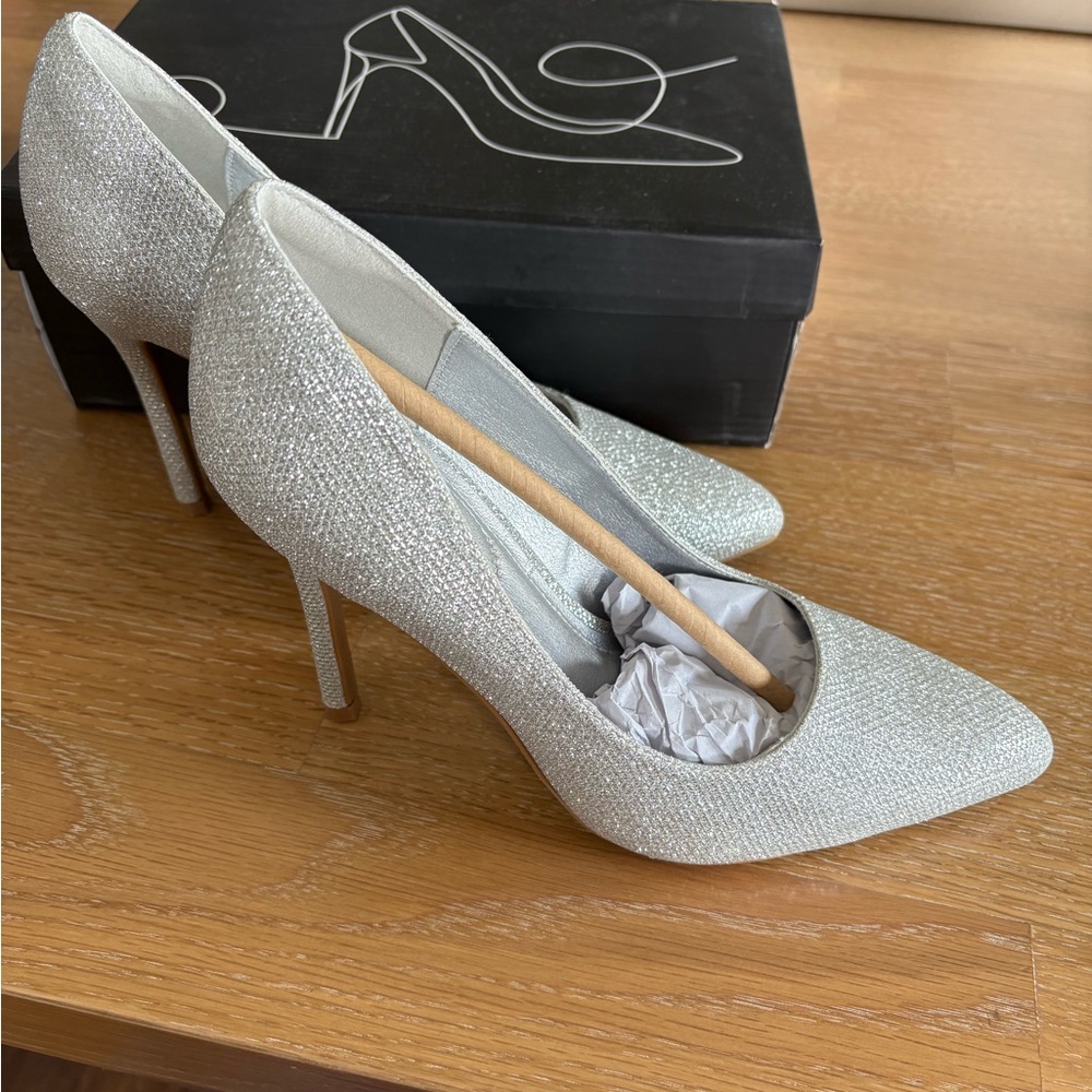 Sparkly Silver Stiletto Heels with Bow Detail